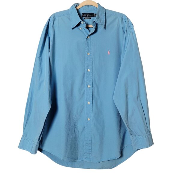 Ralph Lauren Mens Aqua Classic Fit Long Sleeve Button Down Dress Shirt Large - Picture 1 of 8